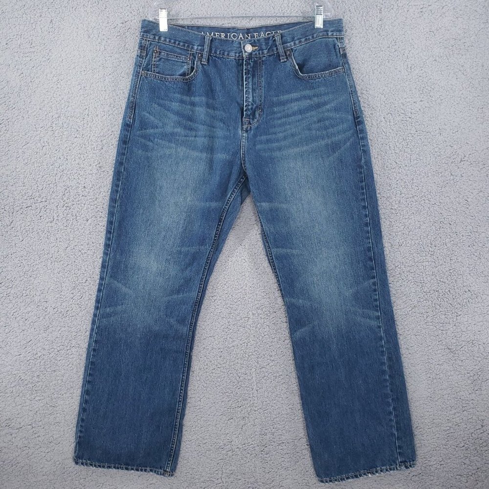 American Eagle Outfitters Bootcut Jeans  Mens 36x30 Medium Washed Faded Whiskerd